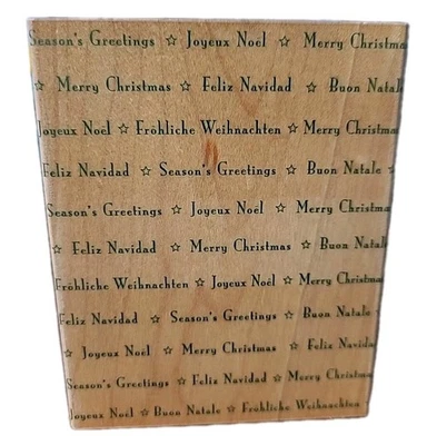 Sello de goma de madera vintage Hero Art S1520 multilingüe VACACIONES 1998 Feliz Navidad  Foto 1 de 4