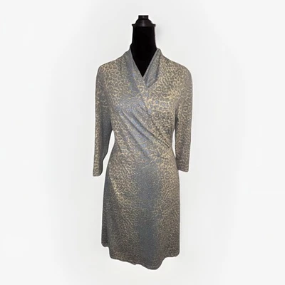 Vestido envolvente sintético J. McLaughlin estampado de leopardo manga 3/4 elástico talla mediana Foto 1 de 4