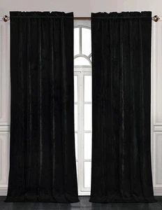 Lux Black Crushed Velvet Curtains 2 Panel Set - 72 inches Long Room Darkening... - Picture 1 of 9