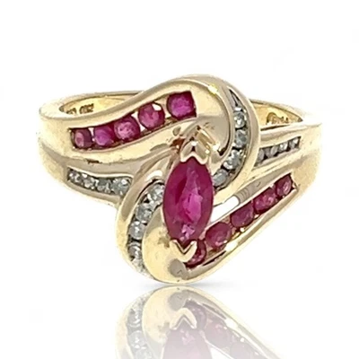10k Yellow and White Gold Purplish Red Ruby and Diamond Ring Size 7 (KS1021185) - Image 1 of 4