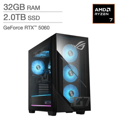 ASUS ROG GM700TZ-IS768 58L Gaming Desktop - AMD Ryzen 7 8700F - RTX 5060 32GB - Image 1 of 4