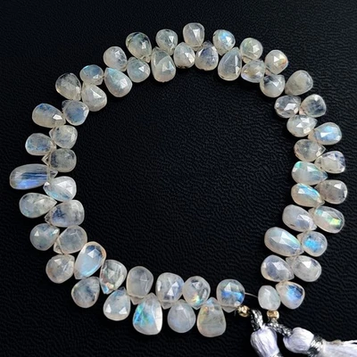 Natural Rainbow Fire Moonstone 8x6 mm Faceted Pear Briolette Beads 8" Strand - Image 1 of 4