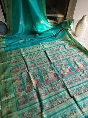 Mujeres Pura Seda Baluchari Sari Diseñador Telar Manual Boda Fiesta Festiva Foto 1 de 4