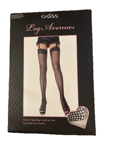 Leg Avenue Sexy Fishnet Thigh Highs Lace Top Black One Size 90-160Lbs NEW - Picture 1 of 4