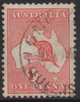 AUSTRALIA 1913-14 1d RED KANGAROO (DIE I) 1st WMK USED SG.2d P.12** - Image 1 of 2