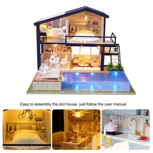 Miniature Dollhouse Kit w/ LED Light & Music Box, Home Office Decor - Picture 1 of 16