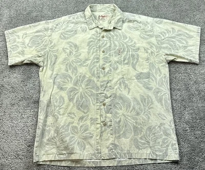 Local Motion Shirt Mens XL Beige Gray Hawaiian Aloha Floral Button Front Pocket - Image 1 of 4