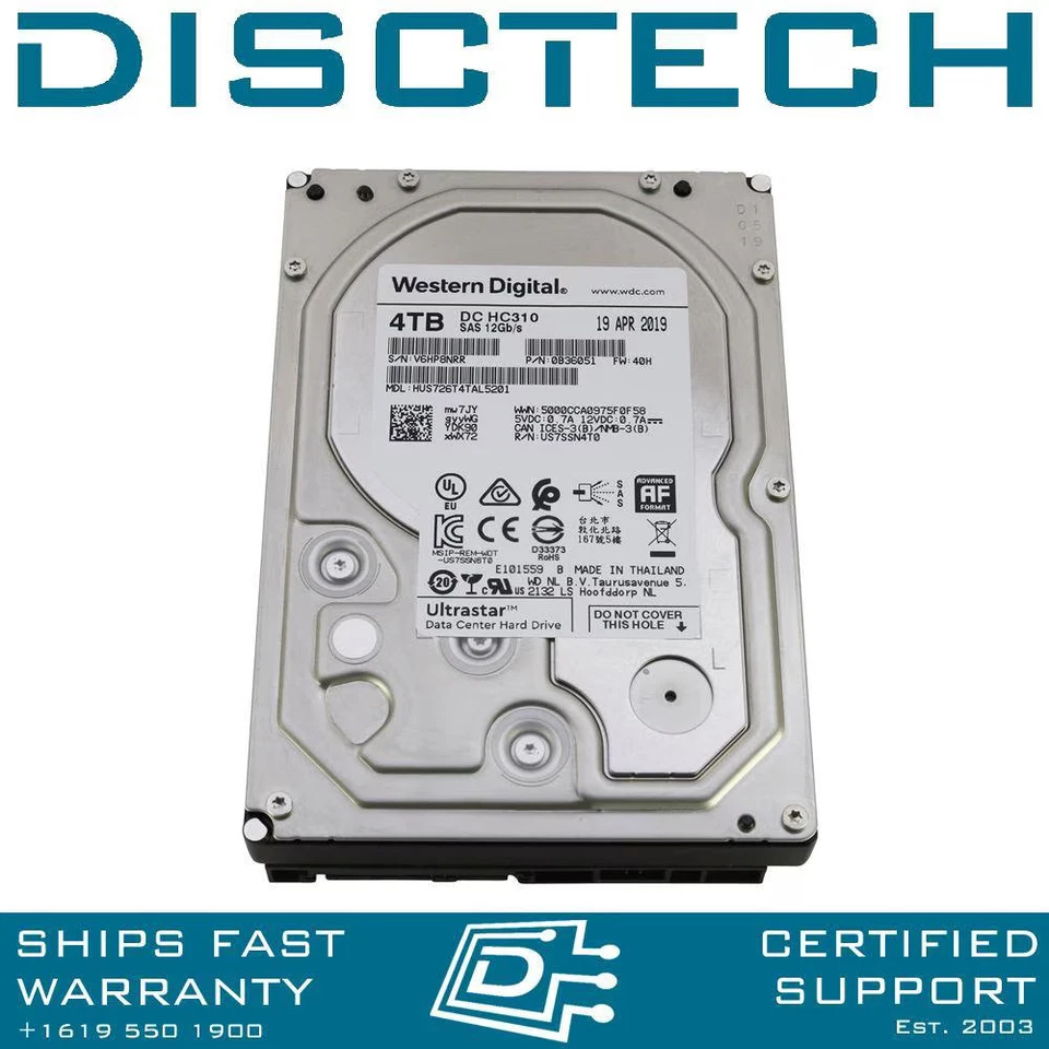 HGST/Hitachi 0B36051/HUS726T4TAL5201 4TB 3.5" 7.2K RPM Enterprise SED SAS HDD - Image 1 of 3