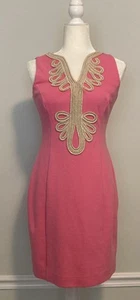 Lilly Pulitzer Womens Medium Janice Sleeveless Sheath Dress Pink Gold Body con - Picture 1 of 13