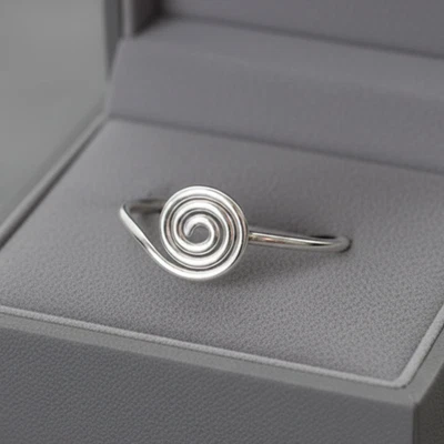 Sterling Silver Simple Geomatric Spiral Swirl Ring For Christmas Minimalist Band - Image 1 of 4