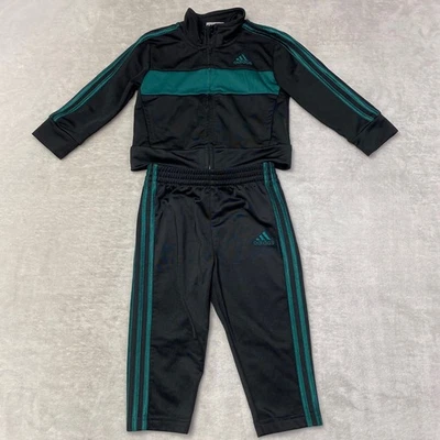 Set tuta bambino Adidas nero verde regular fit 12 mesi giacca pantaloni - Immagine 1 di 4