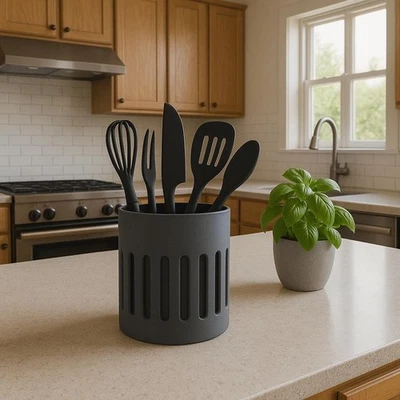 Modern Black Kitchen Utensil Holder – Sleek Countertop Jar for Cooking Utensils