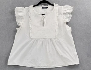 Vineyard Vines Blouse Womens Medium White Ruffle Flutter Sleeve Cotton Silk Top - Picture 1 of 11