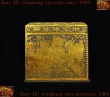 Tibetan Buddhism Bronze 24k gold Gilt immortal god Dragon Scripture Storage box