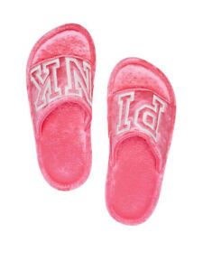 Victorias Secret Pink Dog GRAPHIC Super Soft VELVET Mule Slippers NWT S 5 - 6