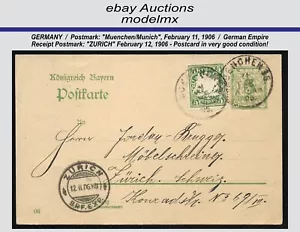 Germany - German Empire, "MUNICH" February 11, 1906 - Postcard, VFU - Picture 1 of 2