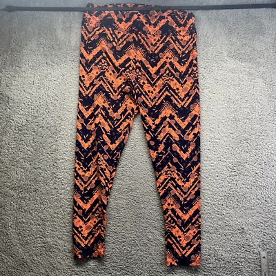 LuLaRoe Leggings TC2 Orange Dark Blue Floral Jagged Pattern - Image 1 of 4