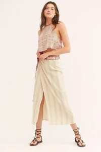 Falda midi de algodón para mujer Free People envuelta alrededor de ti en crema talla mediana - Imagen 1 de 8