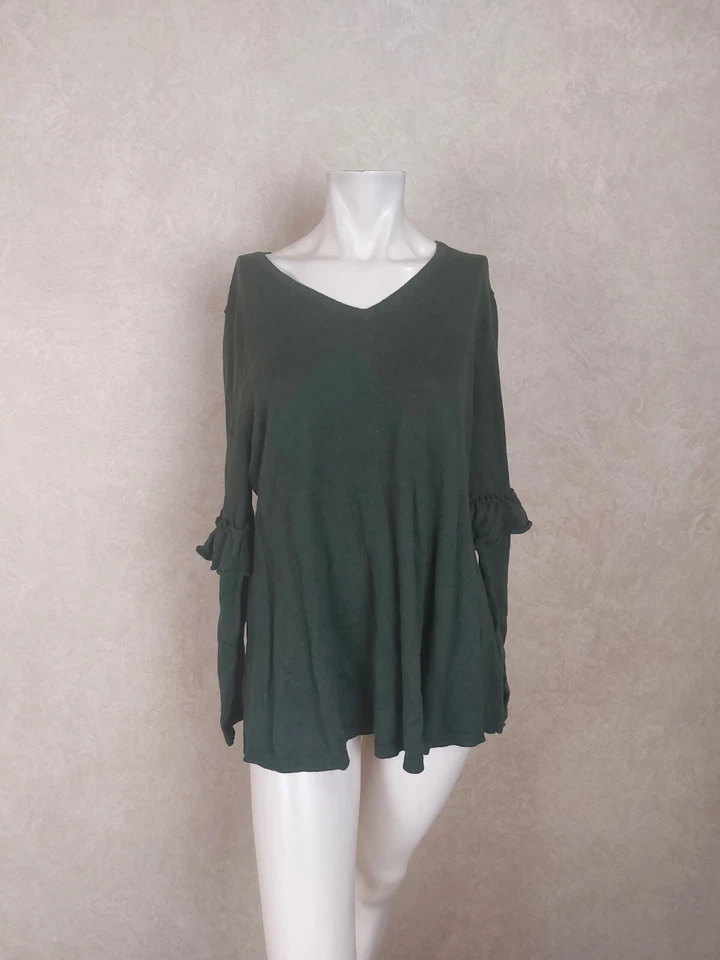 Style & Co Plus Size 0x Ruffle Sleeve Pullover Sweater Dark Ivy Green 35860W