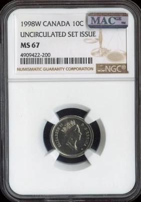 1998 W Canada 10 Cents 10C NGC MS67 MAC  - Quality - Image 1 of 2