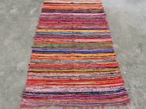 Indian Handmade Cotton Chindi Rug Home Decor Area Rag Rug Recycle Cotton Rug - Picture 1 of 11