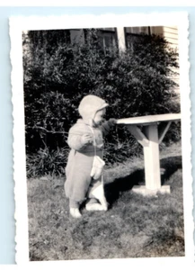 Vintage Photo 1940s, Toddler, Cold Weather , Mittens on string 3.5 x 2.5 - Picture 1 of 2