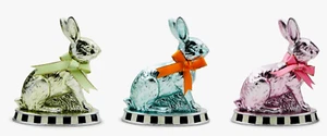 NEW Mackenzie Childs Set Of 3 (pink, blue & green) MINI CALICO FOIL BUNNIES - Picture 1 of 16
