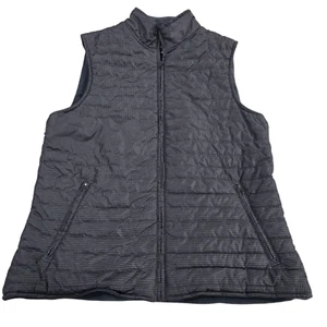 London Fog Puffer Vest Mens Black M Full Zip Quilted Fleece Pocket Houndstooth - Picture 1 of 13