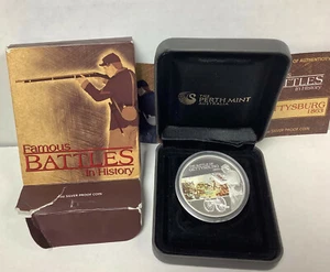 Tuvalu Batalla de Gettysburg 2009 1 oz de plata a prueba de 1 dólar moneda en caja Perth como nueva certificado de autenticidad - Imagen 1 de 7