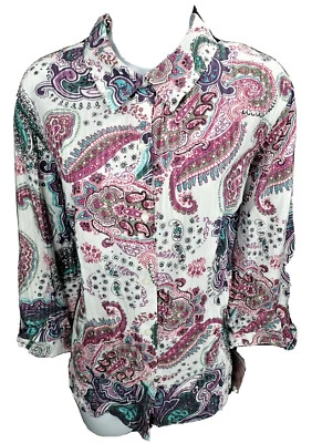 16 JM Collection NWT Paisley Cotton Button Front  3/4 Sleeves Summer - Image 1 of 4