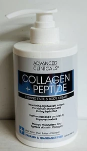 ADVANCED CLINICALS COLLAGEN + PEPTIDE Restoring Firming FACE & BODY CREAM 444ml - Picture 1 of 2