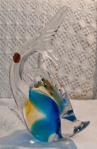 Pesce In Vetro Di Murano Delfino Sfumature blu celeste ambra trasparente Vintage - Picture 1 of 11