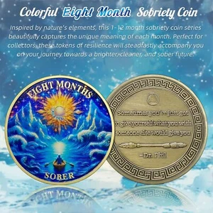 8 Month Sobriety Coins AA Chip Recovery Medallion Sobriety Gifts for Women Men - Picture 1 of 8