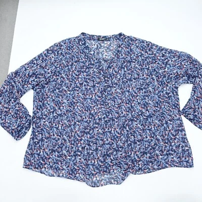 a.n.a. Blusa para mujer A New Approach 3X azul abstracto Henley manga larga preppy Foto 1 de 4