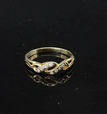 585/- 14kt Gelbgold Ring mit Muster + weißen simulierten Diamanten, Ringgröße 57 - Bild 1 von 3