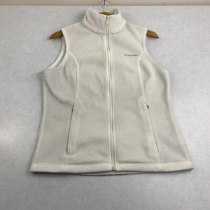 Chaleco polar Columbia para mujer mediano cremallera completa blanco bolsillos con cremallera logotipo exterior - Imagen 1 de 9