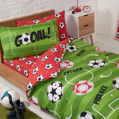 Juego de funda nórdica y funda de almohada individual de fútbol rojo dormitorio de juego para niños Foto 1 de 4