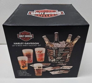 Juego de cubos Harley-Davidson Let's Ride Party - cubo de metal 4 vasos 8 posavasos+ - Imagen 1 de 8