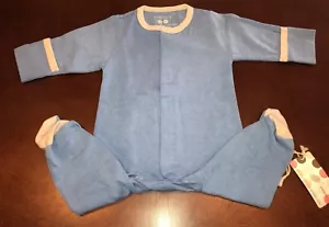 Babysoy Infant Boy Lake Blue Footie Gray Trim Footed Sleeper New 0-3 Months PJs - Picture 1 of 4