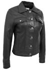 Womens Trucker Leather Jacket Black Fitted American Girls Denim Biker Style Coat