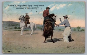 Cartolina Breaking Western Range Horse Bronco Busting Cowboys Northwest 1918 I13 - Foto 1 di 3