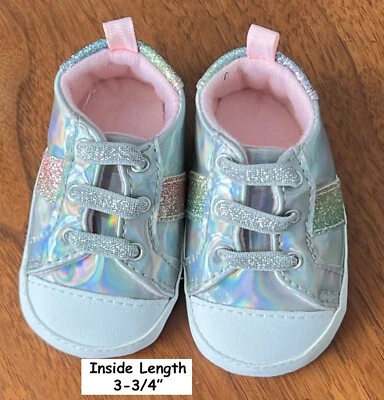 Baby Vinyl & Rubber Pull On Sneakers with stretchy laces. Pre-Owned, Size 0-3 MO - Image 1 of 2