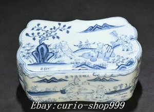 9.4" Ming Xuande Blue White Porcelain landscape Pine Tree Child Pillow Statue - Picture 1 of 10
