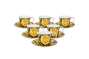 Royalty Porcelain 12-pc Luxury "Floral Black" Tea or Coffee Cup Set, 24K Gold - Picture 1 of 3