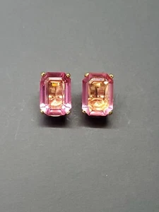 VTG Christian Dior Gold Tone Signed Pink Emerald Cut Crystal Clip Earrings - Picture 1 of 13