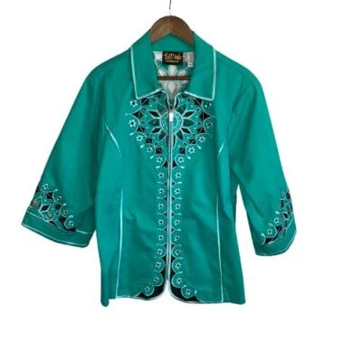 Bob Mackie Womens Wearable Art Embroidered Lightweight Jacket Size 1X Cut Outs - Image 1 of 4