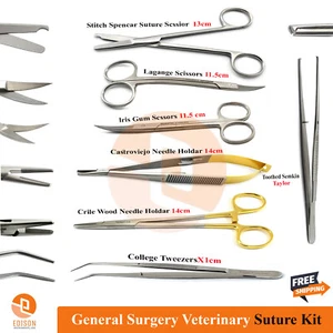 New Veterinary Suture Laceration kit Castroviejo Forceps Suture Stitch Scissors - Picture 1 of 8