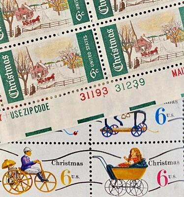 US 1384, 1418b (1415-1418) Blocks: Christmas 1969 & 1970, Mint OG, FREE Shipping - Image 1 of 4