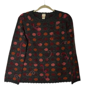 J. Jill 灰色花卉丝绸羊毛混纺圆领毛衣,尺寸 M — 第 1/4 张图片