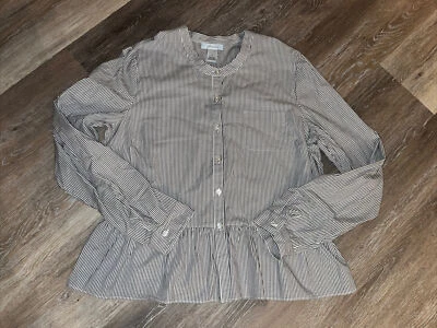 JH Collectibles Blusa Manga Larga Gris y Blanco-Camisa Cuello Rayas, Talla 16 Foto 1 de 4